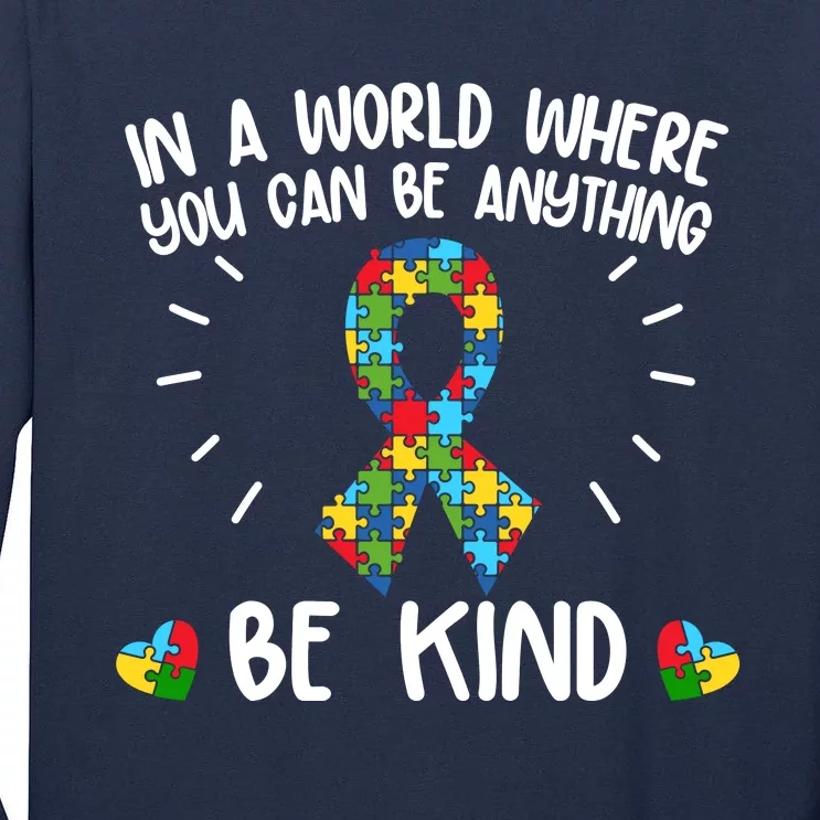 Be Kind Motivational Autism Awareness Slogan Autism Puzzle Message Tall Long Sleeve T-Shirt