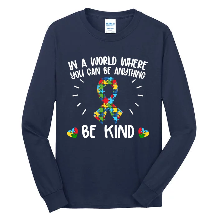 Be Kind Motivational Autism Awareness Slogan Autism Puzzle Message Tall Long Sleeve T-Shirt