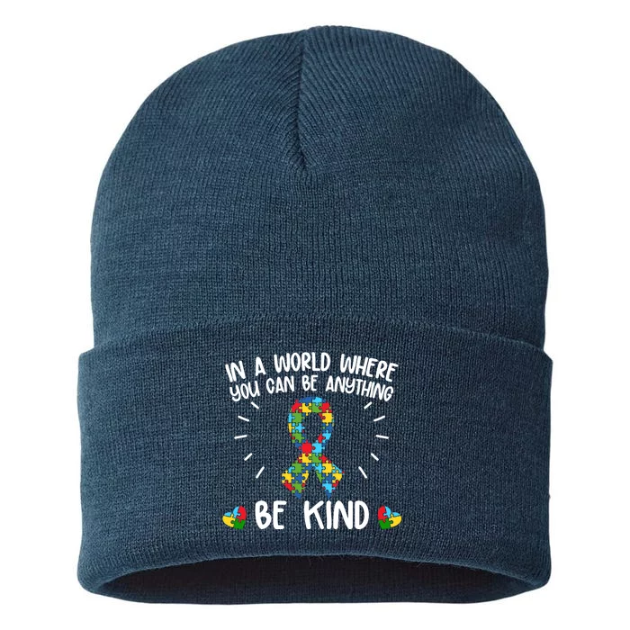 Be Kind Motivational Autism Awareness Slogan Autism Puzzle Message Sustainable Knit Beanie