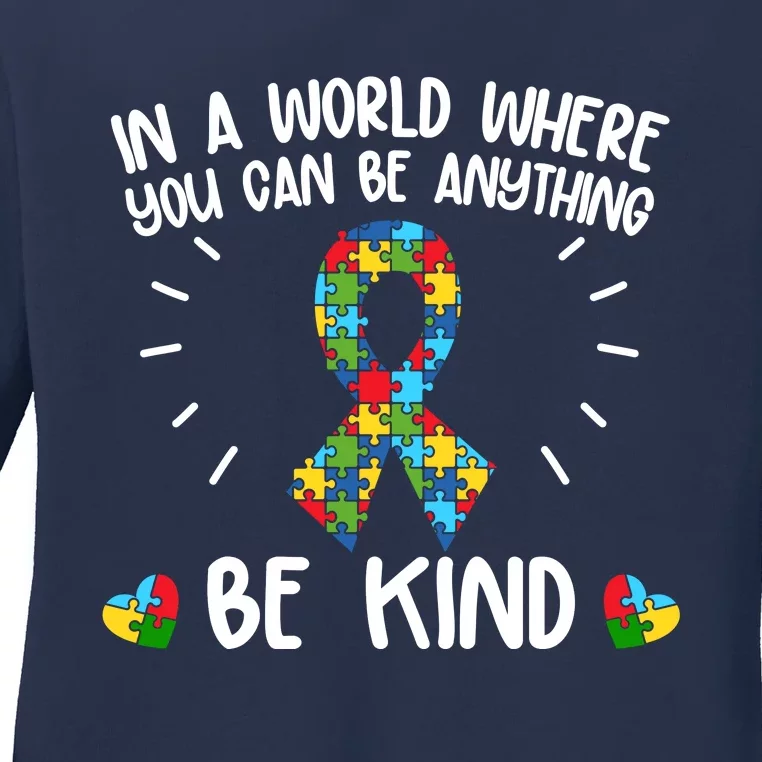 Be Kind Motivational Autism Awareness Slogan Autism Puzzle Message Ladies Long Sleeve Shirt