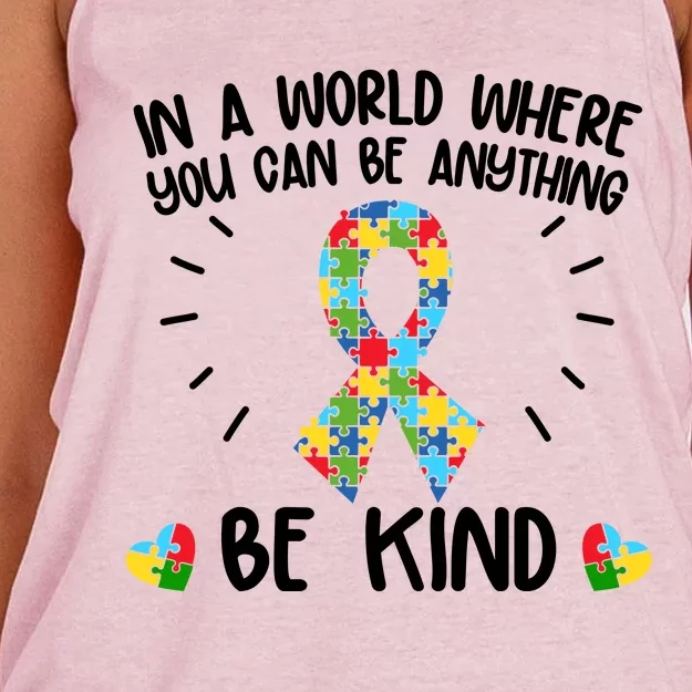 Be Kind Motivational Autism Awareness Slogan Autism Puzzle Message Women's Knotted Racerback Tank