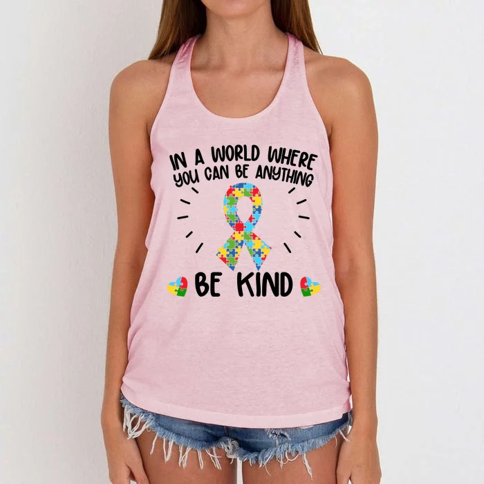 Be Kind Motivational Autism Awareness Slogan Autism Puzzle Message Women's Knotted Racerback Tank