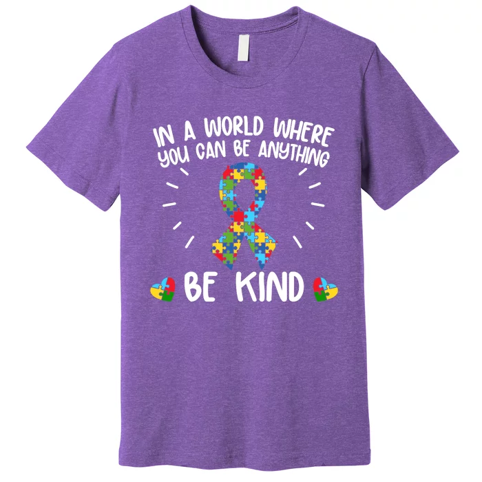 Be Kind Motivational Autism Awareness Slogan Autism Puzzle Message Premium T-Shirt