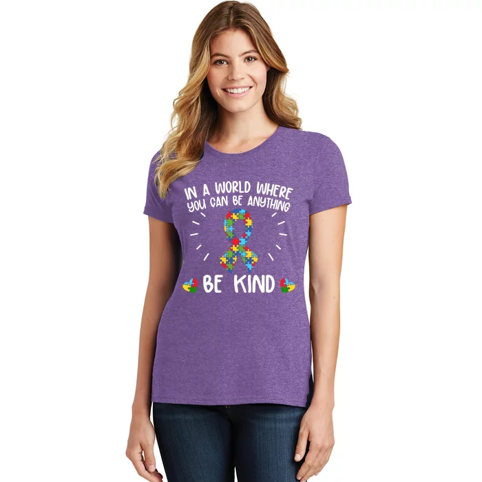 Be Kind Motivational Autism Awareness Slogan Autism Puzzle Message Women's T-Shirt