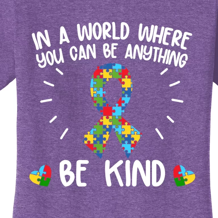 Be Kind Motivational Autism Awareness Slogan Autism Puzzle Message Women's T-Shirt