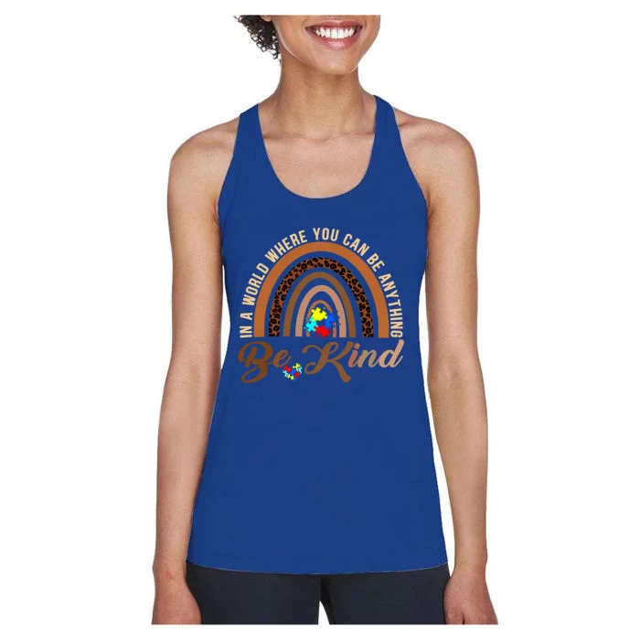 Be Kind Melanin Black History Month Rainbow Autism Leopard Gift Women's Racerback Tank