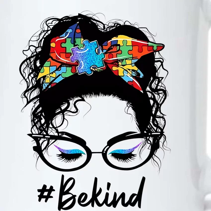 Be Kind Messy Bun Autism Awareness month Black Color Changing Mug