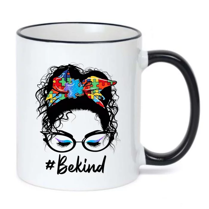 Be Kind Messy Bun Autism Awareness month Black Color Changing Mug