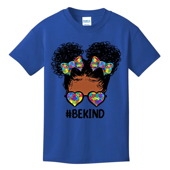 Be Kind Messy Bun Autism Awareness Gift For Black Gift Kids T-Shirt