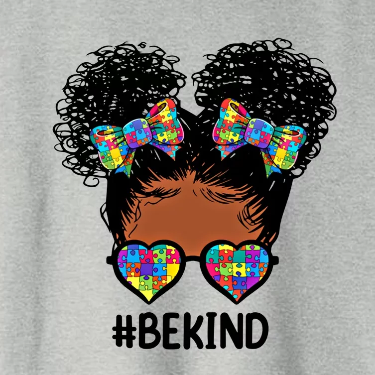 Be Kind Messy Bun Autism Awareness Gift For Black Gift Women's Crop Top Tee