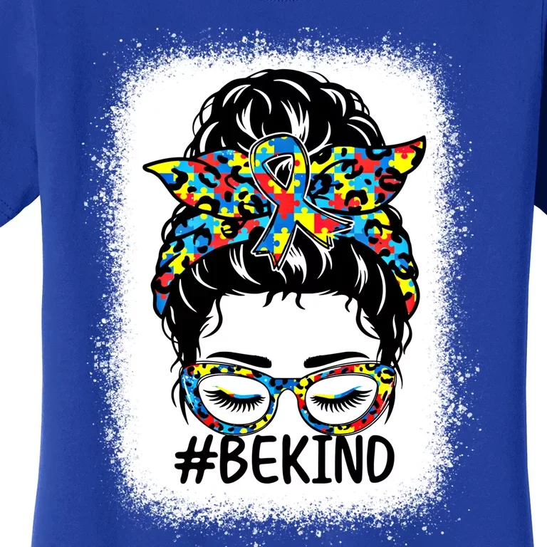 Be Kind Messy Bun Autism Awareness Kindness Month Bleached Cute Gift Women's T-Shirt