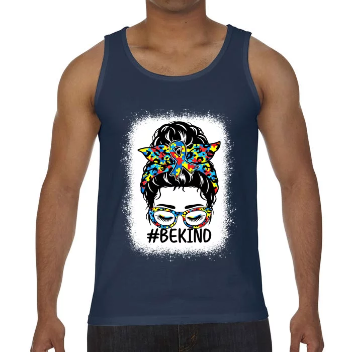 Be Kind Messy Bun Autism Awareness Kindness Month Bleached Cute Gift Comfort Colors® Tank Top