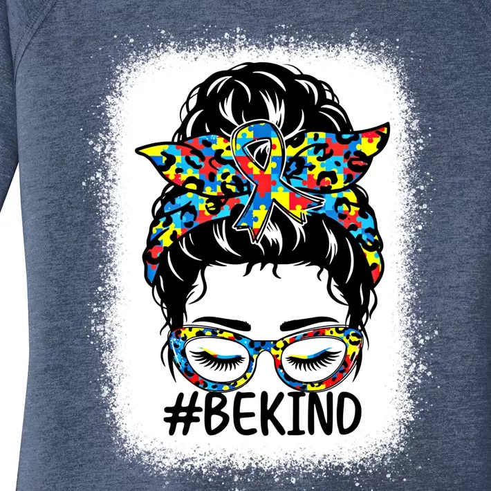 Be Kind Messy Bun Autism Awareness Kindness Month Bleached Cute Gift Women's Perfect Tri Tunic Long Sleeve Shirt