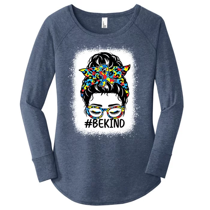 Be Kind Messy Bun Autism Awareness Kindness Month Bleached Cute Gift Women's Perfect Tri Tunic Long Sleeve Shirt