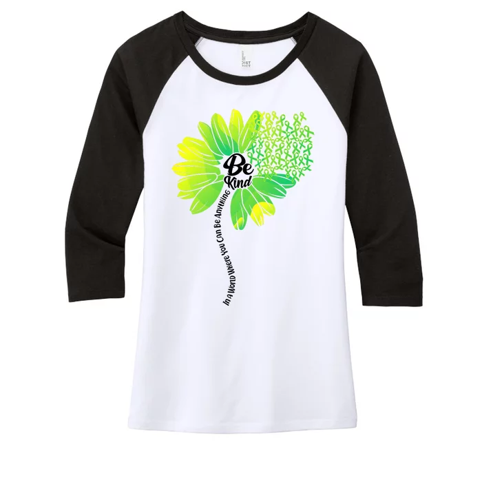 Be Kind Mental Health Awareness Flower Women's Tri-Blend 3/4-Sleeve Raglan Shirt