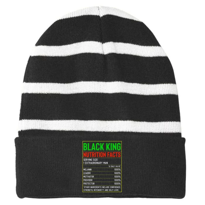 Black King Nutritional Facts Juneteenth Black History Month Striped Beanie with Solid Band