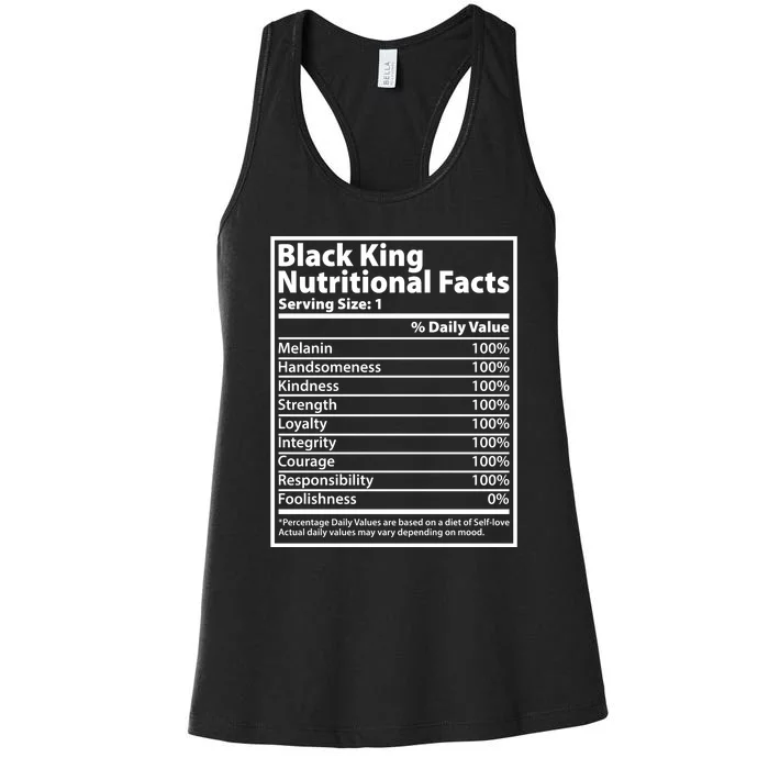 Black King Nutritional Facts Black History Pride Women's Racerback Tank