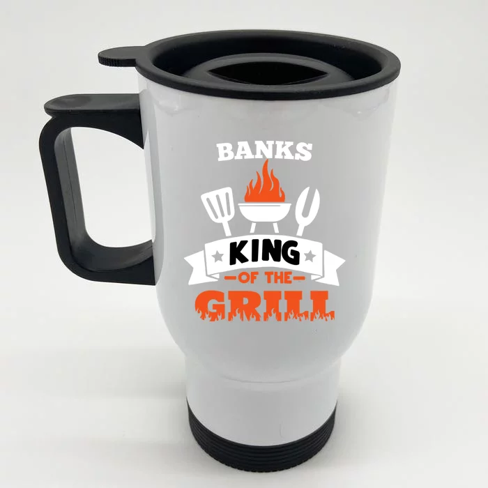 Banks King Of The Grill Grilling Bbq Chef Master Cooking Gift Front & Back Stainless Steel Travel Mug