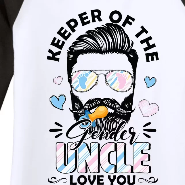 Beard Keeper Of Gender Uncle Loves You Gender Reveal Women's Tri-Blend 3/4-Sleeve Raglan Shirt