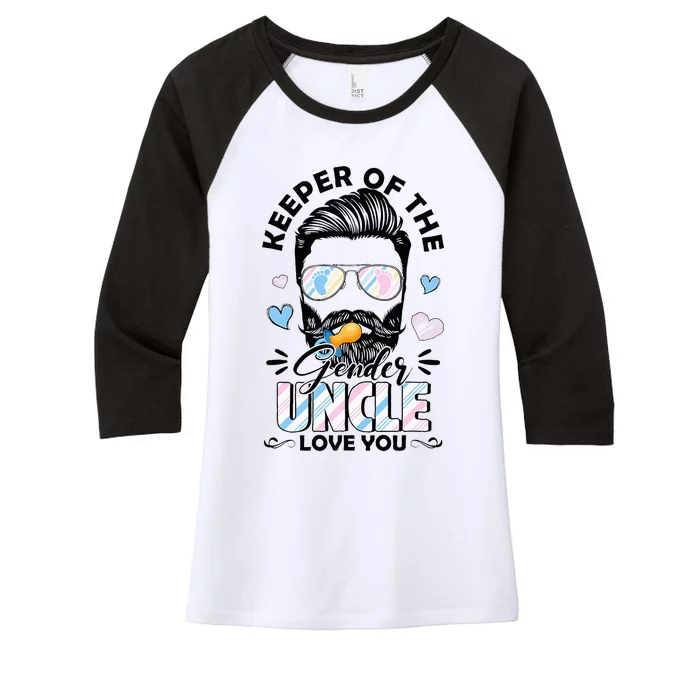 Beard Keeper Of Gender Uncle Loves You Gender Reveal Women's Tri-Blend 3/4-Sleeve Raglan Shirt