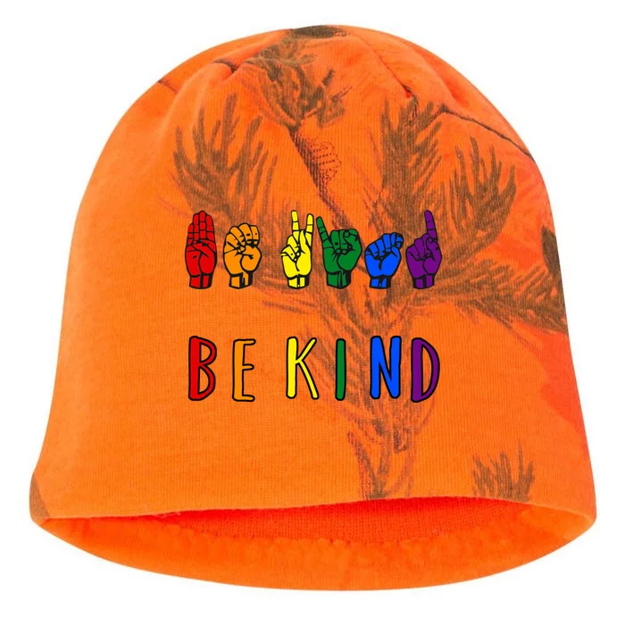 Be Kind Pride Sign Language Rainbow Teachers Interpreter Asl Meaningful Gift Kati - Camo Knit Beanie