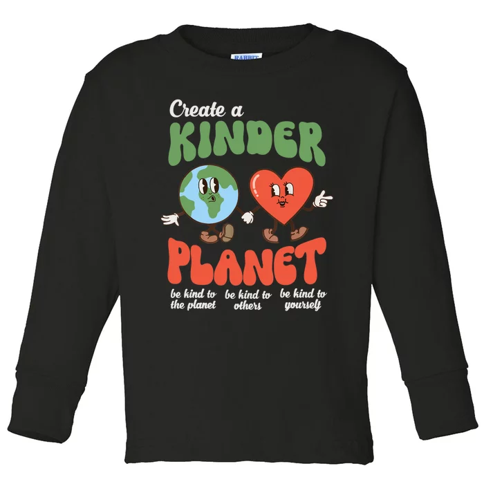 Be Kind Planet Save Earth Day Retro Groovy Environment Toddler Long Sleeve Shirt