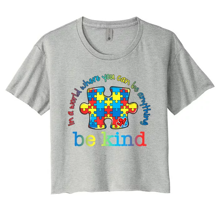 Be Kind Puzzle Rainbow Choose Kindness Autism Awareness Gift Women's Crop Top Tee