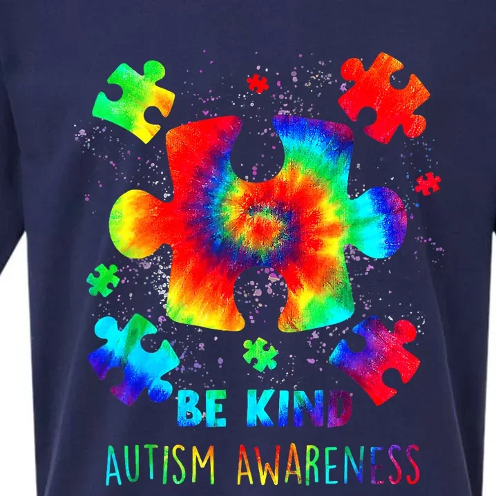 Be Kind Puzzle Pieces Tie Dye Autism Awareness Sueded Cloud Jersey T-Shirt