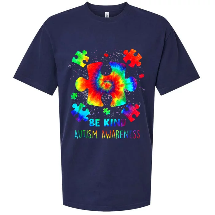 Be Kind Puzzle Pieces Tie Dye Autism Awareness Sueded Cloud Jersey T-Shirt