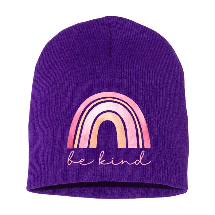 Be Kind Pink Rainbow Cute Gift Short Acrylic Beanie