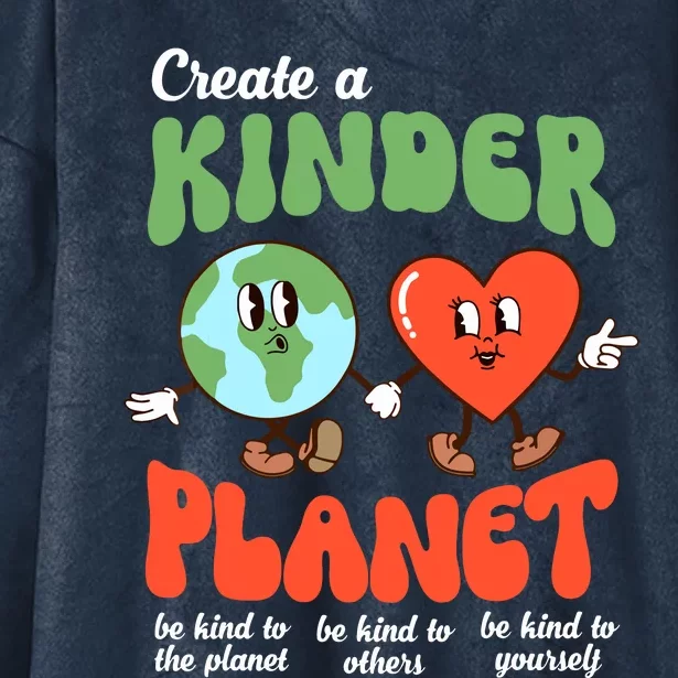 Be Kind Planet Save Earth Day Retro Groovy Environment Hooded Wearable Blanket