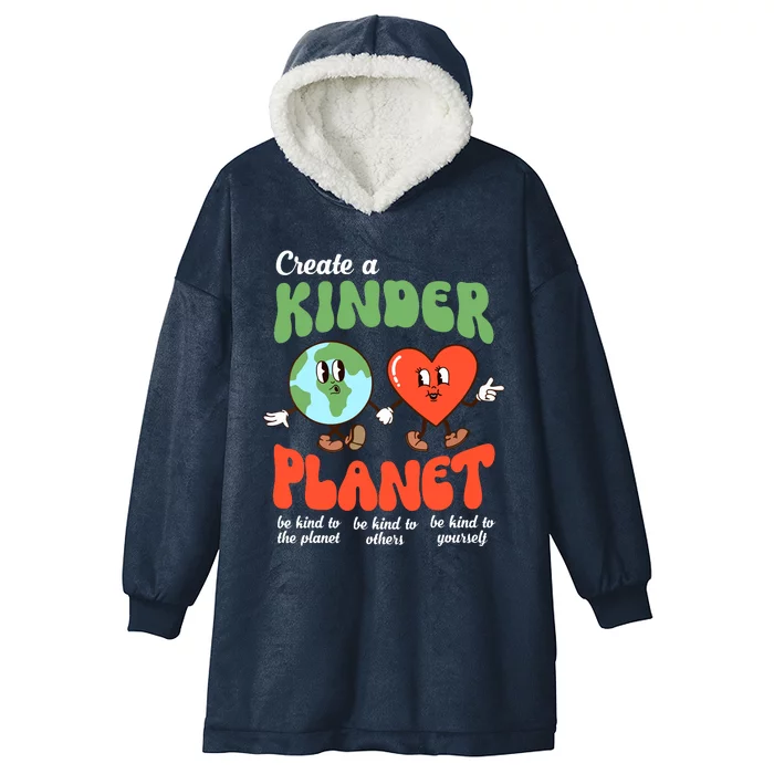 Be Kind Planet Save Earth Day Retro Groovy Environment Hooded Wearable Blanket