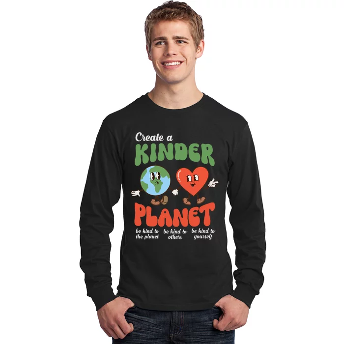 Be Kind Planet Save Earth Day Retro Groovy Environment Long Sleeve Shirt