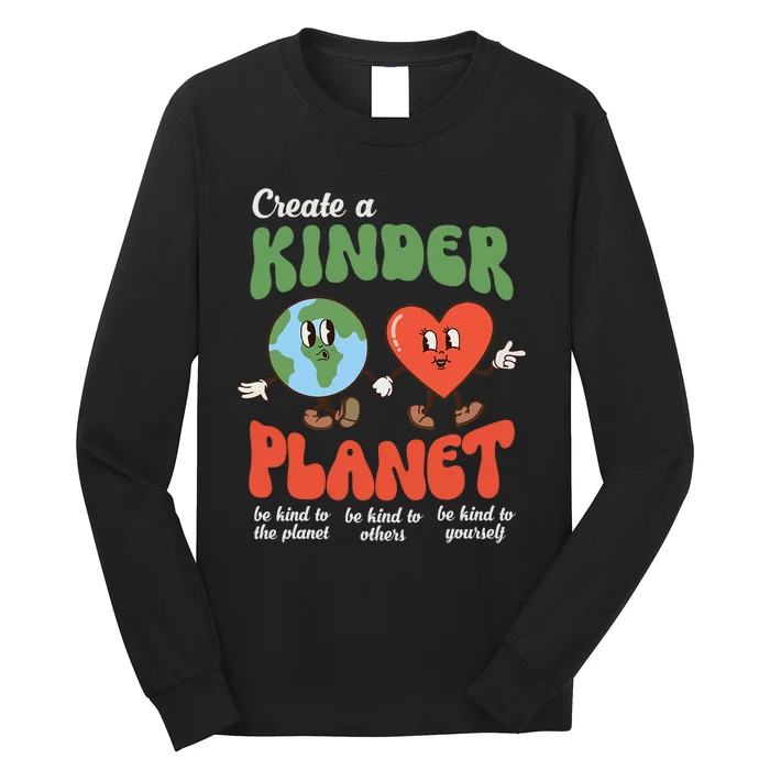 Be Kind Planet Save Earth Day Retro Groovy Environment Long Sleeve Shirt