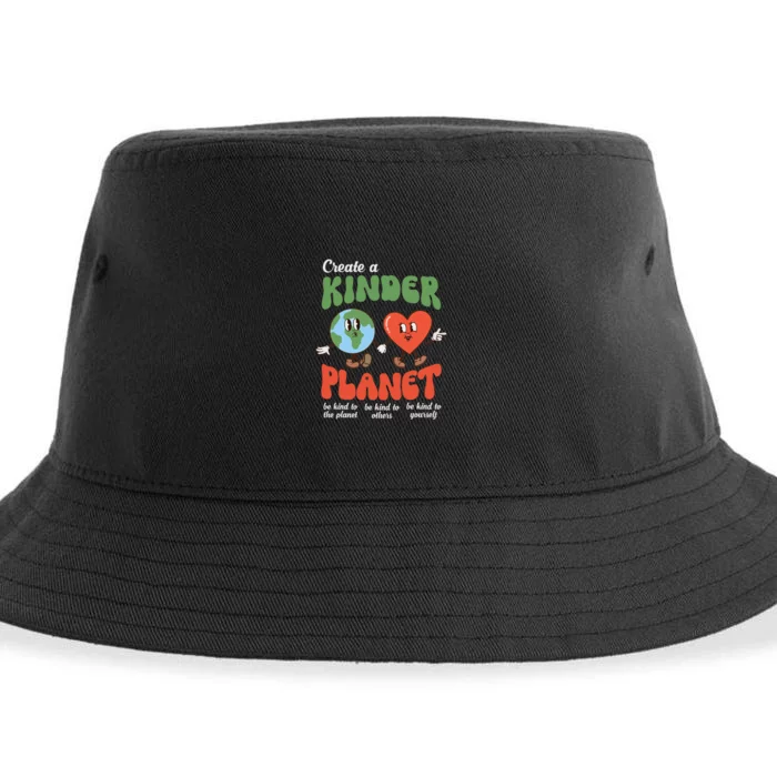 Be Kind Planet Save Earth Day Retro Groovy Environment Sustainable Bucket Hat