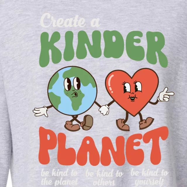 Be Kind Planet Save Earth Day Retro Groovy Environt Gift Cropped Pullover Crew