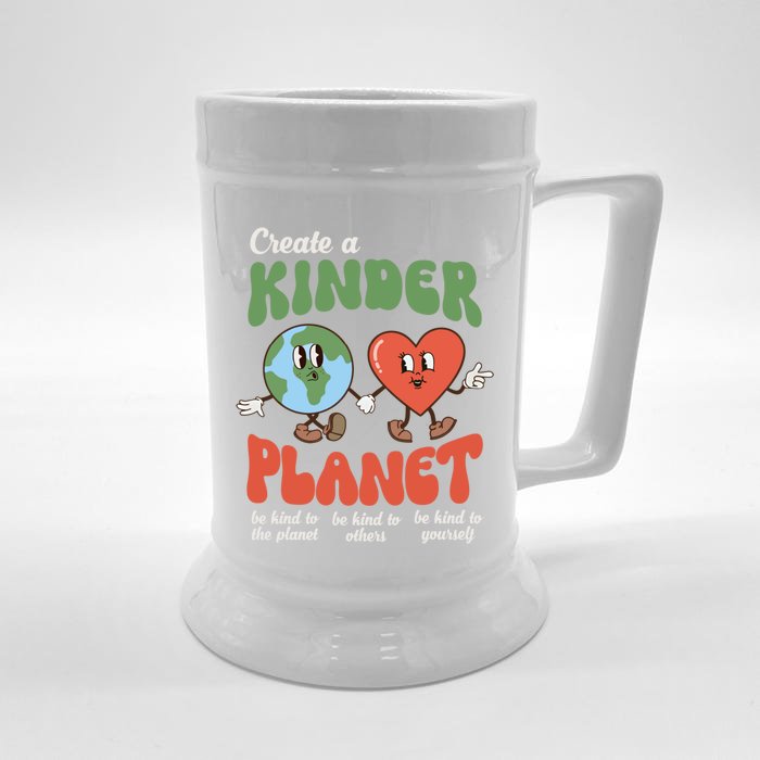 Be Kind Planet Save Earth Day Retro Groovy Environt Gift Front & Back Beer Stein