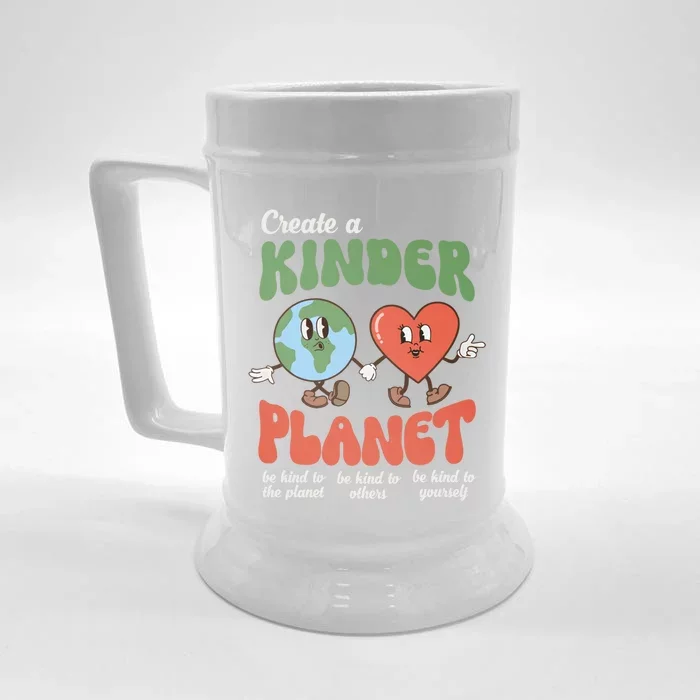 Be Kind Planet Save Earth Day Retro Groovy Environt Gift Front & Back Beer Stein