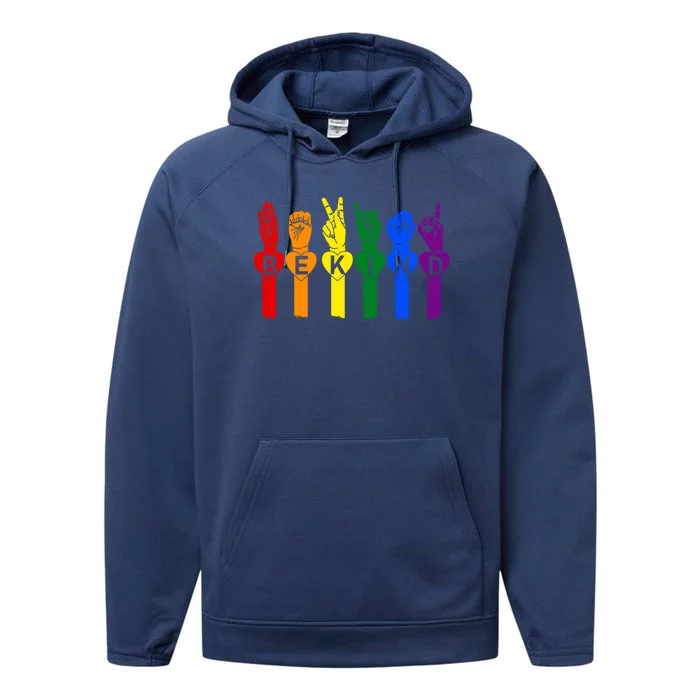 Be Kind Pride Sign Language Rainbow Teachers Interpreter Asl Gift Performance Fleece Hoodie