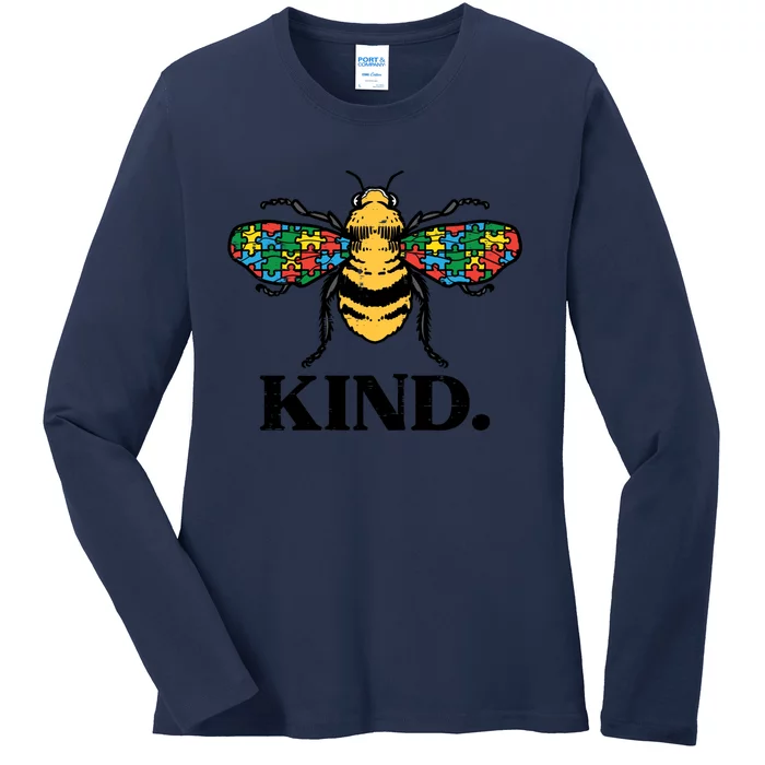 Bee Kind Puzzle Cute Autism Awareness Acceptance Autistic Cool Gift Ladies Long Sleeve Shirt