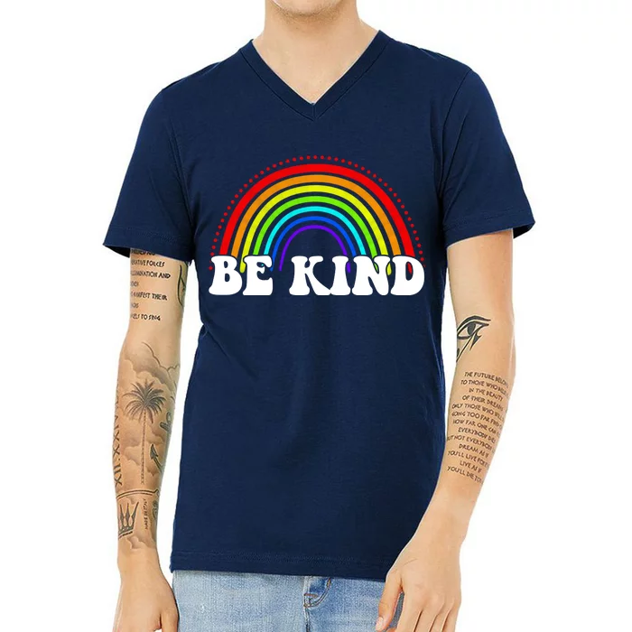 Be Kind Rainbow Positive Quote V-Neck T-Shirt