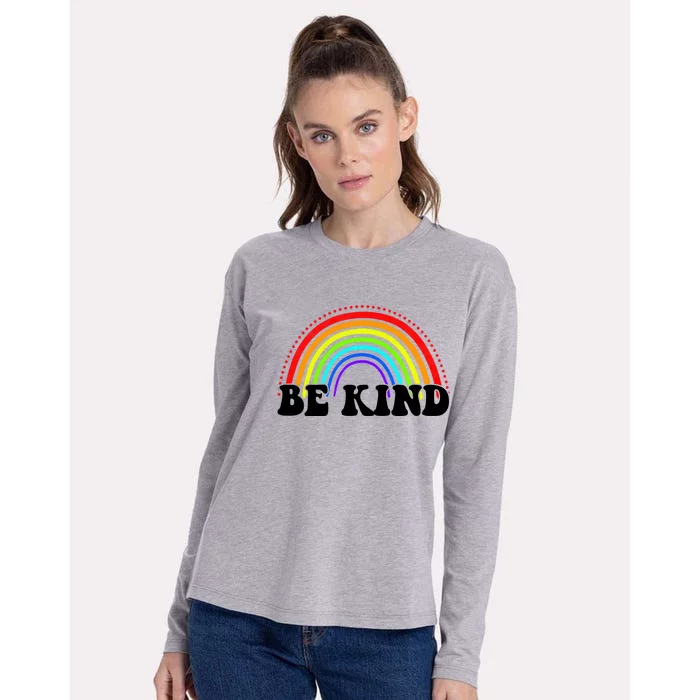 Be Kind Rainbow Positive Quote Womens Cotton Relaxed Long Sleeve T-Shirt