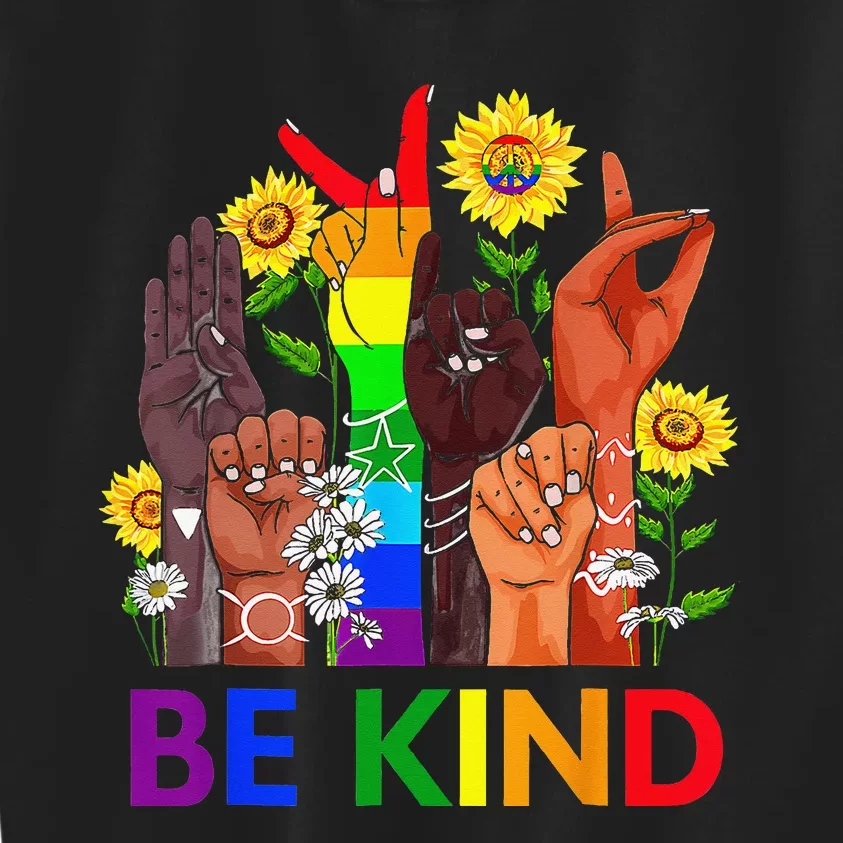 Be Kind Rainbow Sign Language LGBT Pride Equality Kindness Kids Sweatshirt