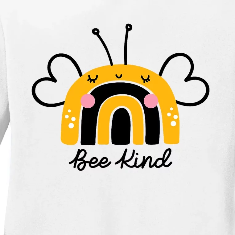 Bee Kind Rainbow Honey Bumble Bee Kindness Ladies Long Sleeve Shirt