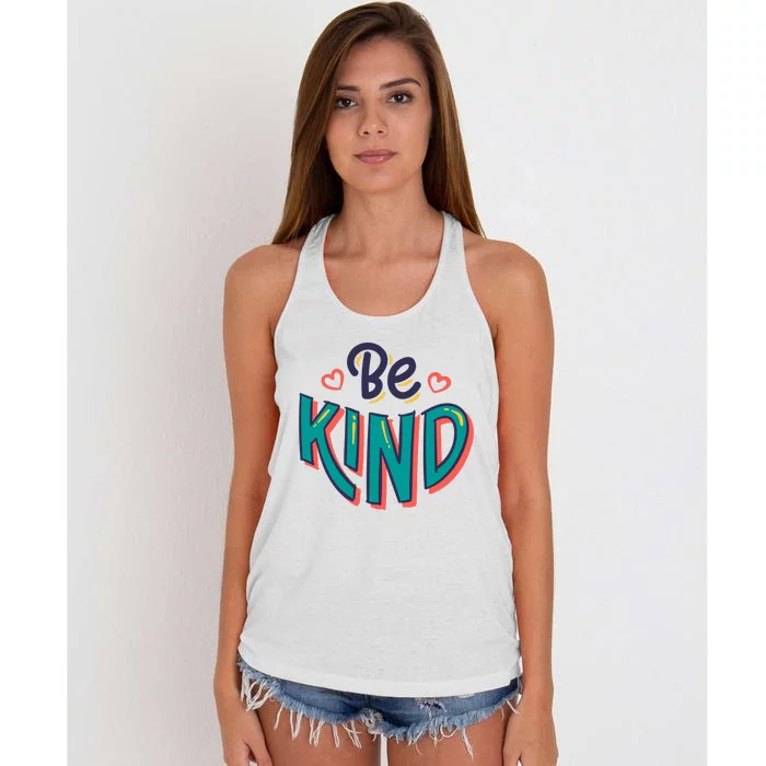 Be Kind Retro Kindness Quote Women's Knotted Racerback Tank