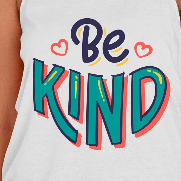 Be Kind Retro Kindness Quote Women's Knotted Racerback Tank