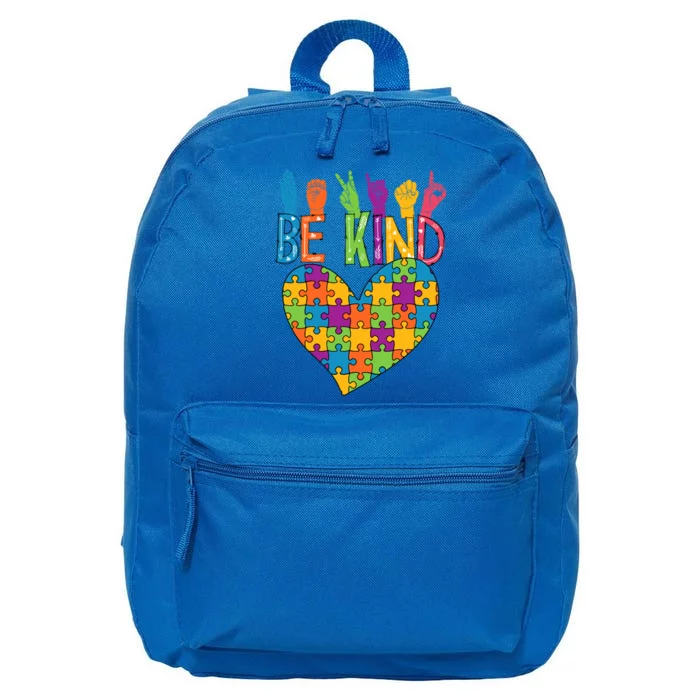 Be Kind Sign Language Heart Puzzle Piece Teachers Asl Autism Meaningful Gift 16 in Basic Backpack