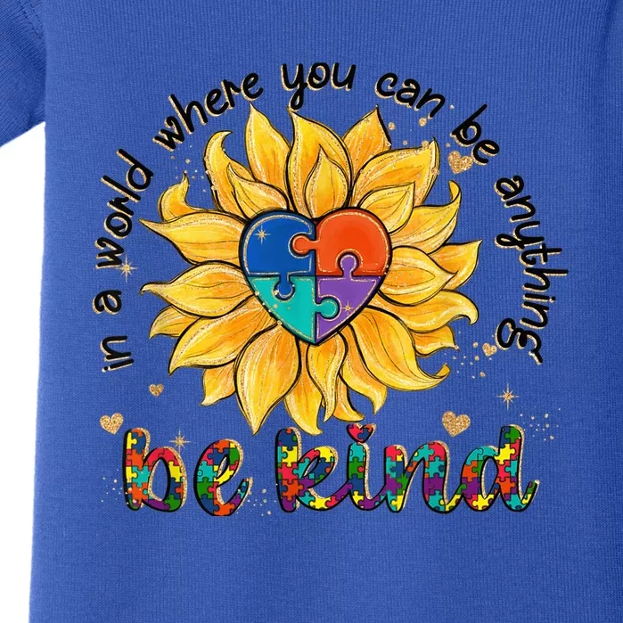 Be Kind Sunflower Autism Mom Dad Wo kid Autism Awareness Baby Bodysuit