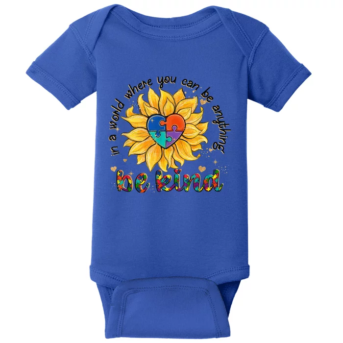 Be Kind Sunflower Autism Mom Dad Wo kid Autism Awareness Baby Bodysuit