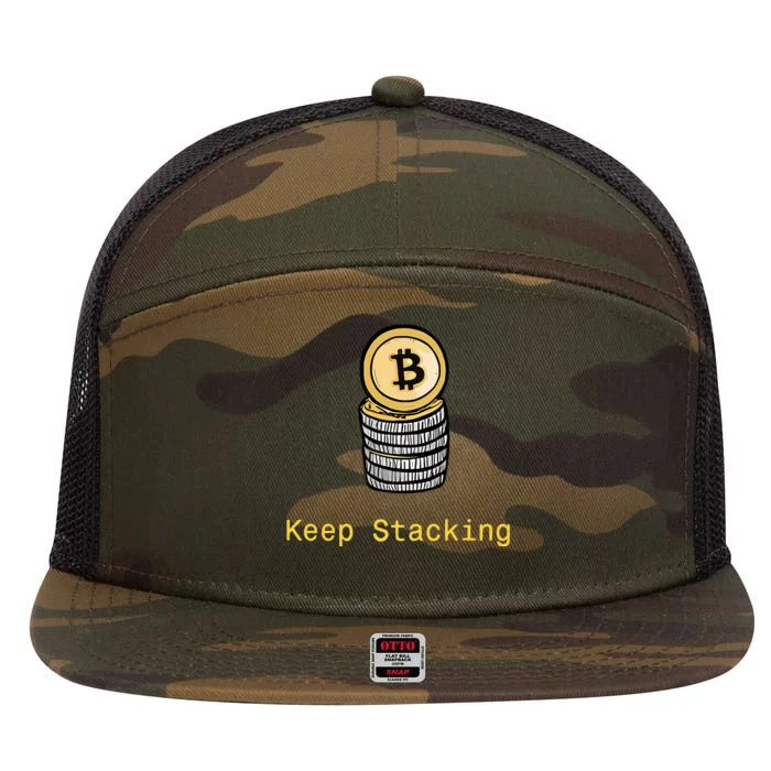 Bitcoin Keep Stacking 7 Panel Mesh Trucker Snapback Hat